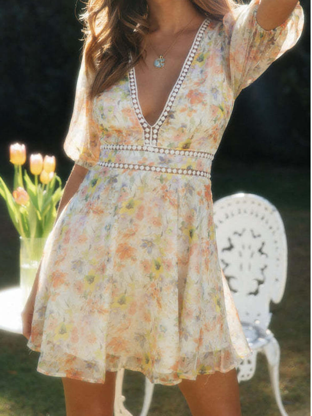 De Zivva Chiffon Mini Jurk met Print