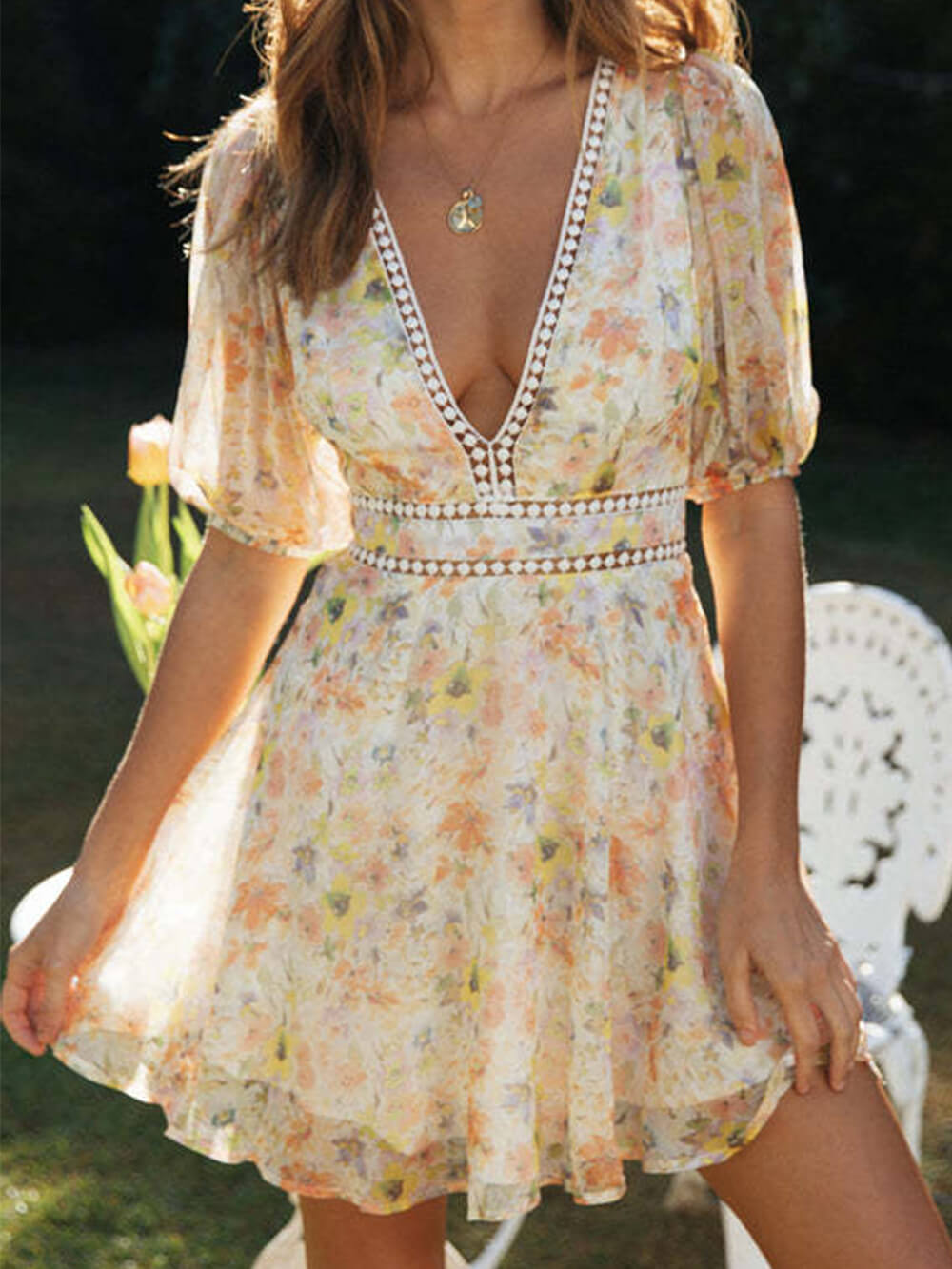 De Zivva Chiffon Mini Jurk met Print