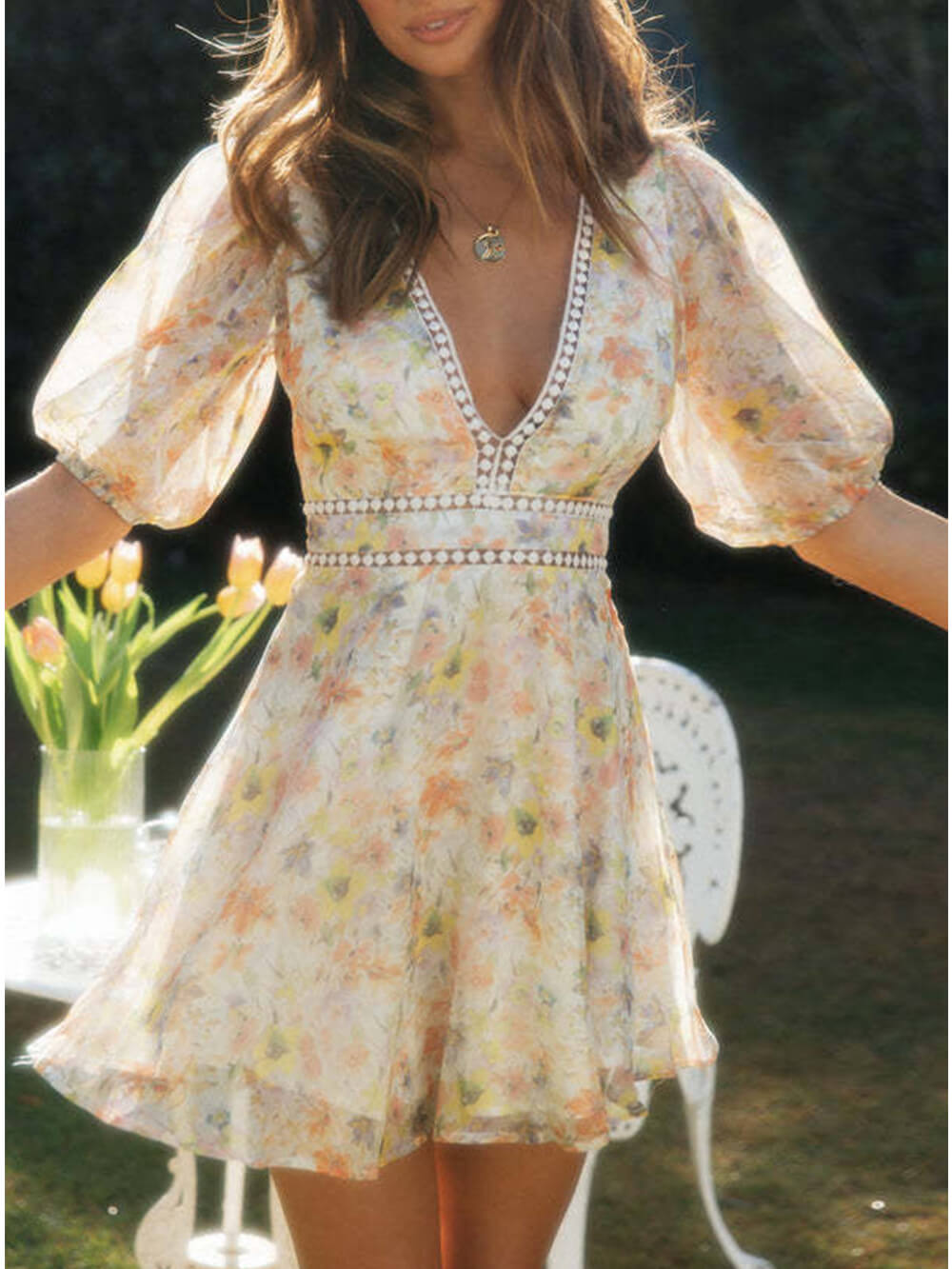 De Zivva Chiffon Mini Jurk met Print