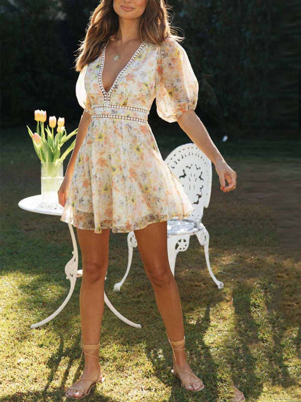 De Zivva Chiffon Mini Jurk met Print