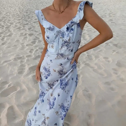 De Zivva Gele Bloemenprint Maxi-jurk